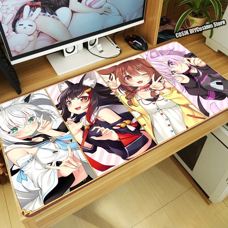 

Коврик для мыши с аниме YouTuber Hololive Inugami Korone Nekomata Okayu, большой Настольный коврик для клавиатуры, Настольный коврик для мыши, игровые аксессуары