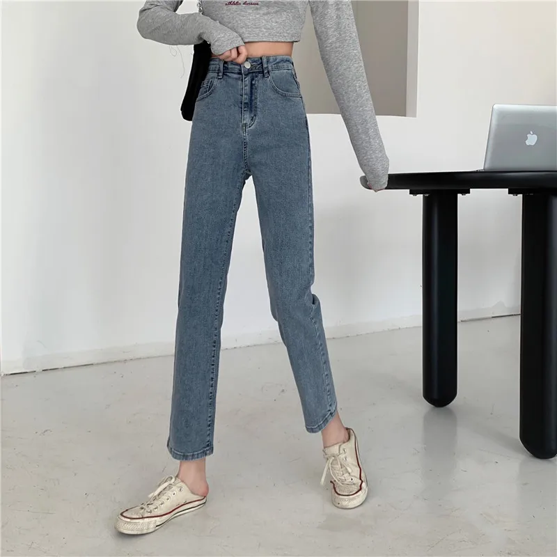 

DD1045 New Straight Leg Stretch Jeans Thin Versatile High Waist Ninth Jeans