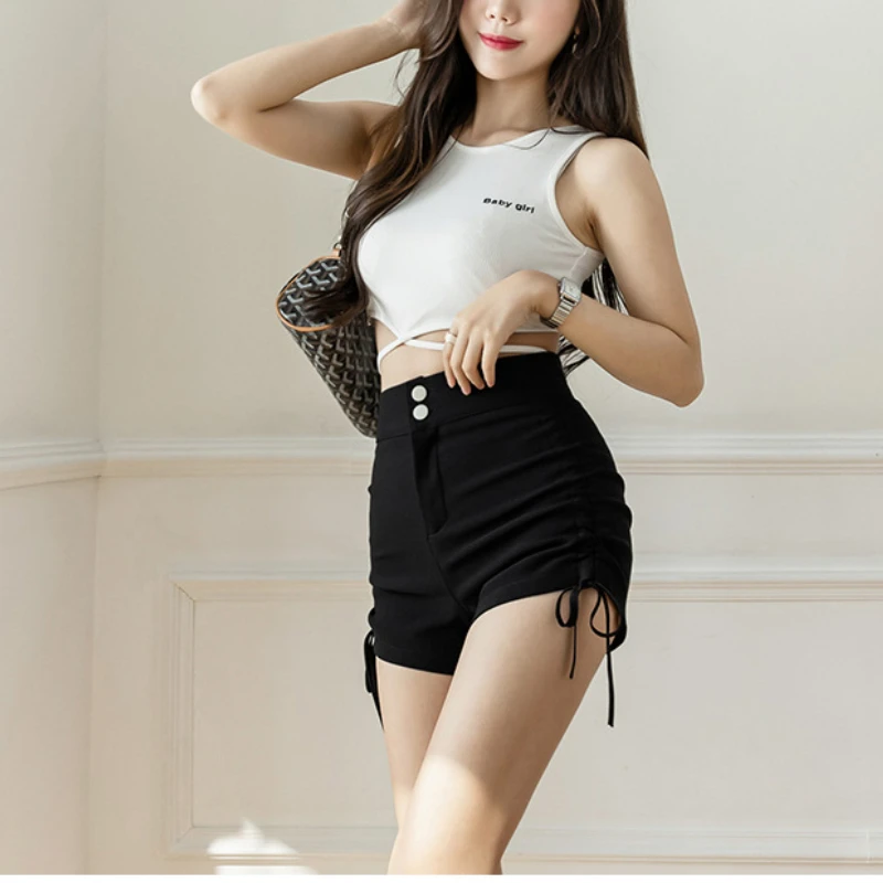 Drawstring Pleated High Waist Womens Shorts 2023 Spring Summer New Women Clothing Sexy Girl Spice A-word Booty Short Pants Women