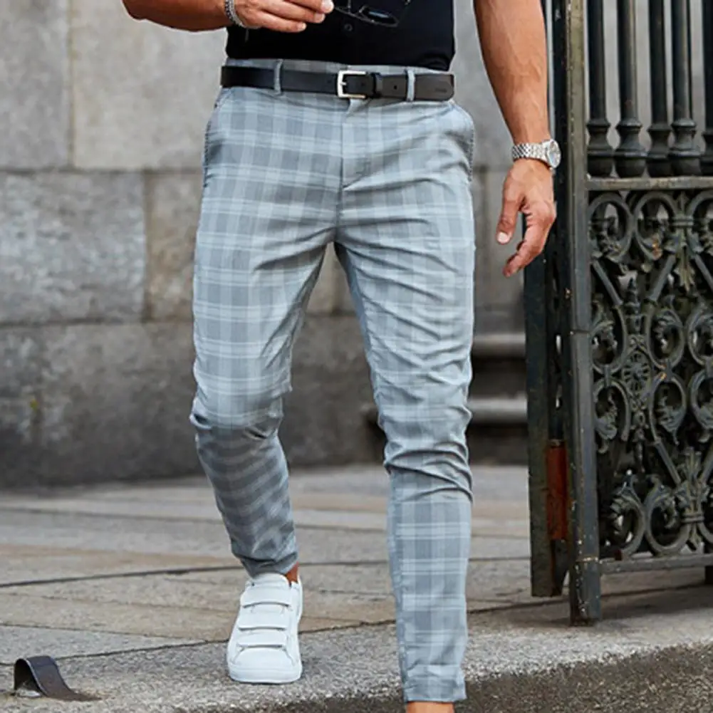 

Trousers Male Pants Mid Waist Vintage Checkered Pattern Pants Popular Vintage Mid-rise Pencil Pants for Dating