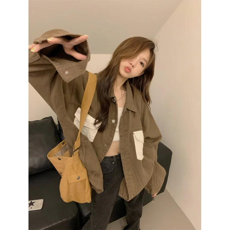 Женская свободная джинсовая куртка в американском ретро-стиле повседневная