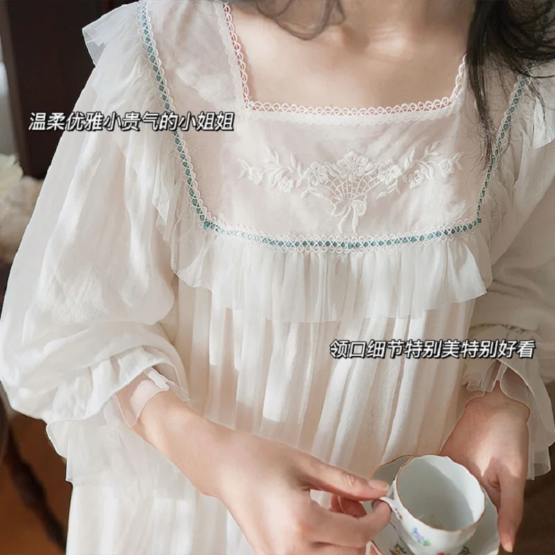 Винтажные белые хлопковые женские длинные ночные рубашки Свободная пижама с