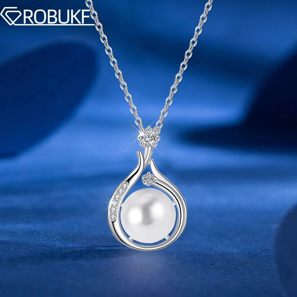 

Full Moissanite Pearl Necklace For Women S925 Sterling Silver Sparkling Round Cut Diamond Flawless Pearl Pendant Wedding Jewelry