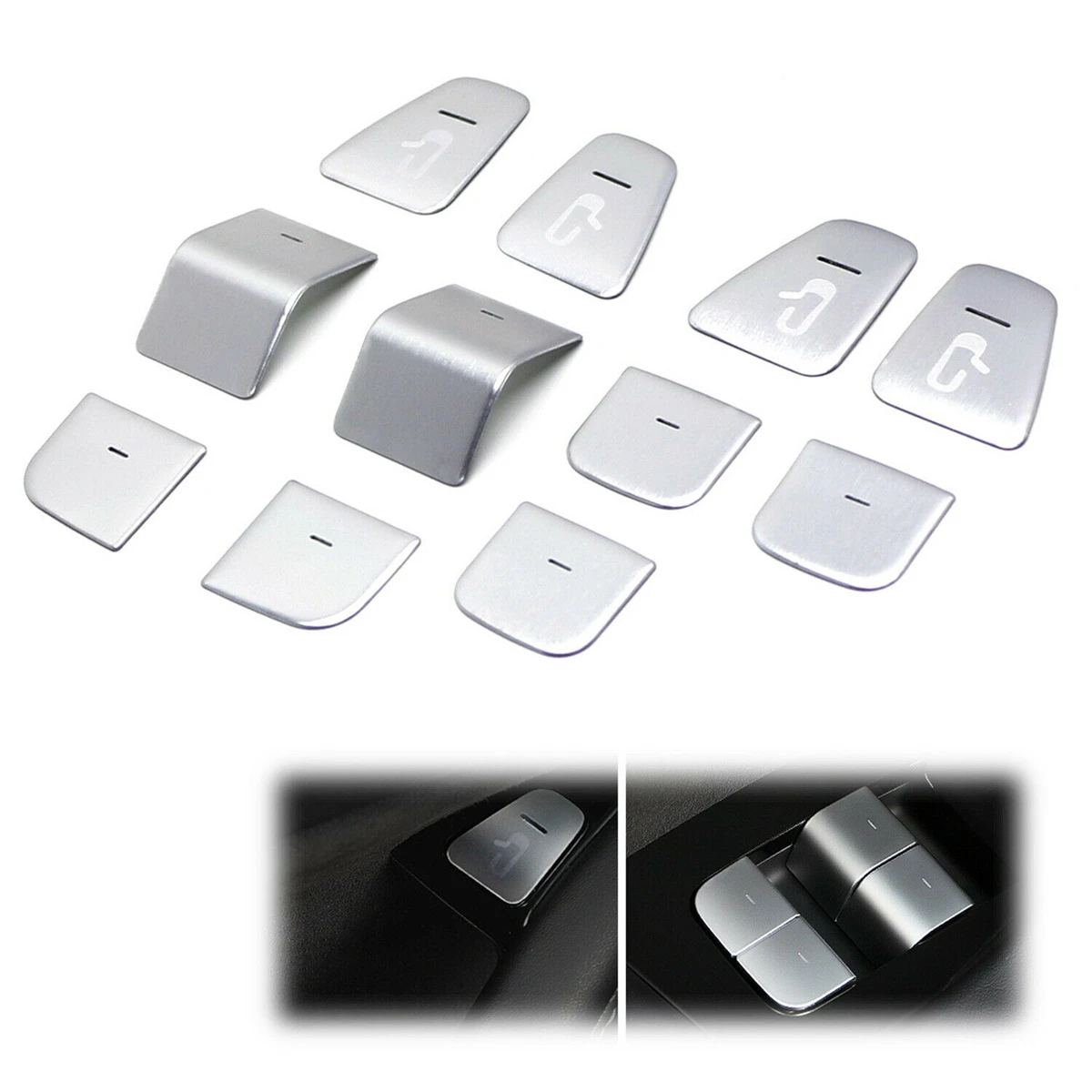 

For 2021 Tesla 3 11pc Side Door Open Switch/Window Up/Down Button Trims Silver Auto Accessories Car Decoration