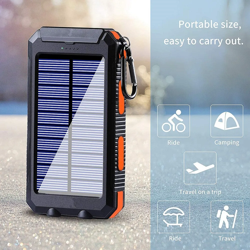 

Portable Solar Power Bank 20000mAh External Battery Charging Poverbank External Battery Charger LED Light for All Smartphones