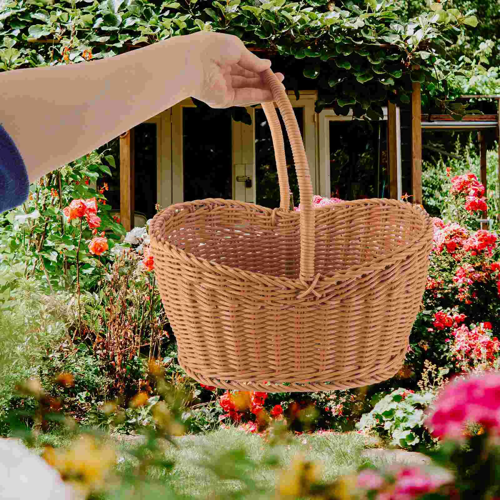 

Travel Snack Container Woven Hand Basket Storage Food Snacks Fruit Household Serving Breads Holder Shopping