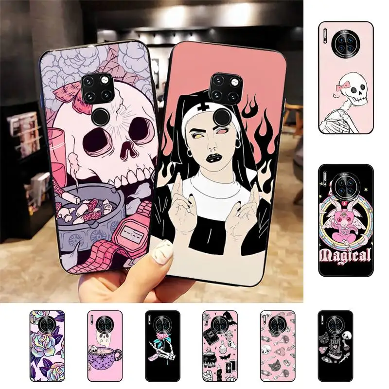 

Pink Cat Skull Sorceress Witch Phone Case for Huawei Mate 20 10 9 40 30 lite pro X Nova 2 3i 7se