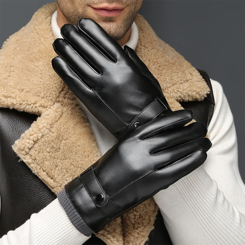 

Men's Gloves Black Winter Mittens Keep Warm Touch Screen Windproof Driving Guantes Male Autumn Winter PU Leather Gloves Business