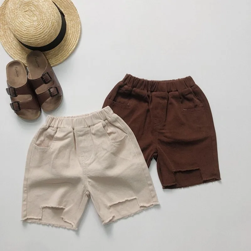 

Kid Retro Shorts Boy Fashion Personality Irregular Cropped Trousers Girl All-match Cotton Short Pants Clothes For Children
