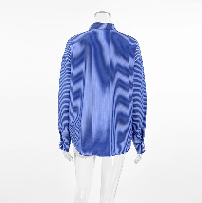 Уличный стиль женская мода синий и белый полосатый свободный кардиган рубашка