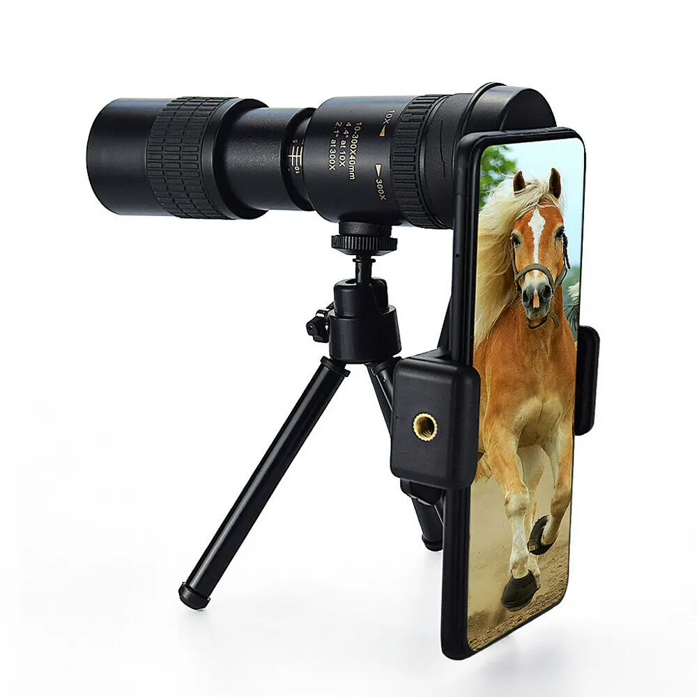 

Монокулярный телескоп с супертелефото зумом 4K 10-300x40 мм, линза с призмой BAK4 для пляжа, путешествий, активного отдыха, спорта
