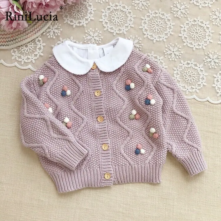 

RiniLucia Autumn Winter Baby Girl Long Sleeve Casual Single Breasted Sweater Kid Girls Knitting Cardigan All-match Clothes
