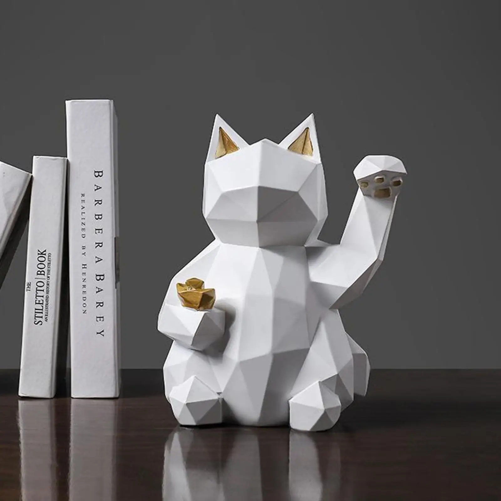 

2x Resin Statuette Cat Lucky Decoration Statue Animal Sculpture