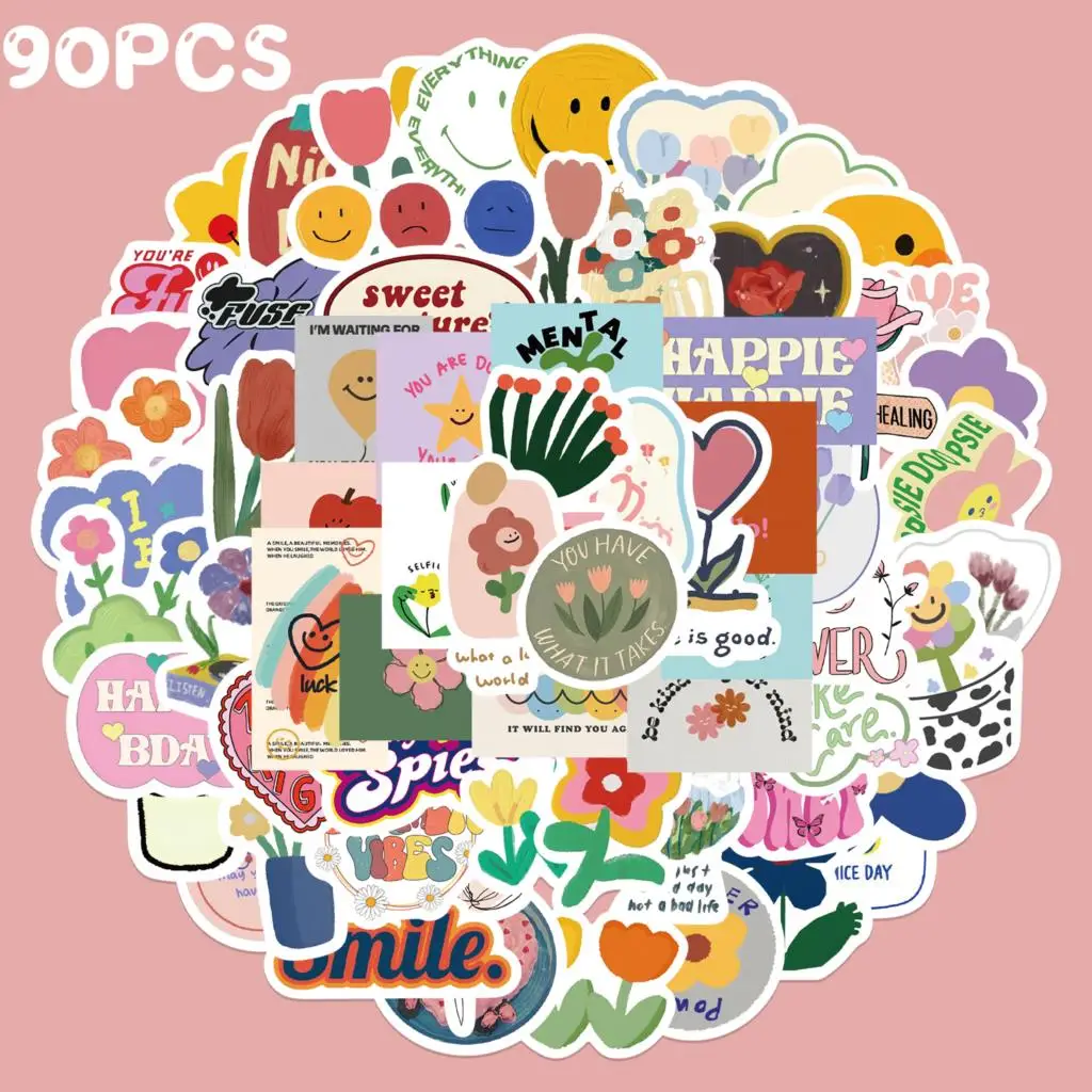 

90PCS Cartoon Smiling Face Graffiti Sticker Decoration Motorcycle Notebook Waterproof Kawaii Decals Sticker Kids Toys