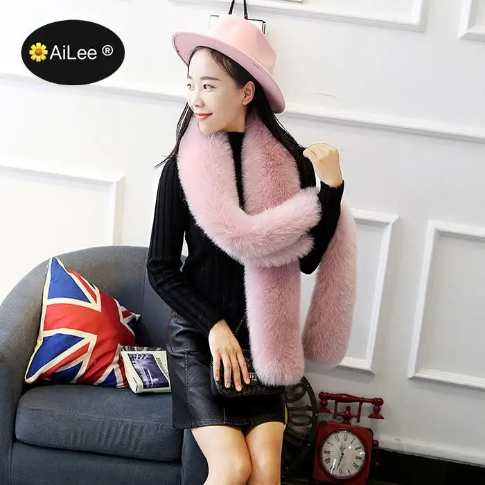 

180X15CM Faux Fox Fur Scarf Collar Fur Ring Muffler Women Fur Stole Neck Warmer Scarf Shawl Cape Men For Lover Christmas Gift