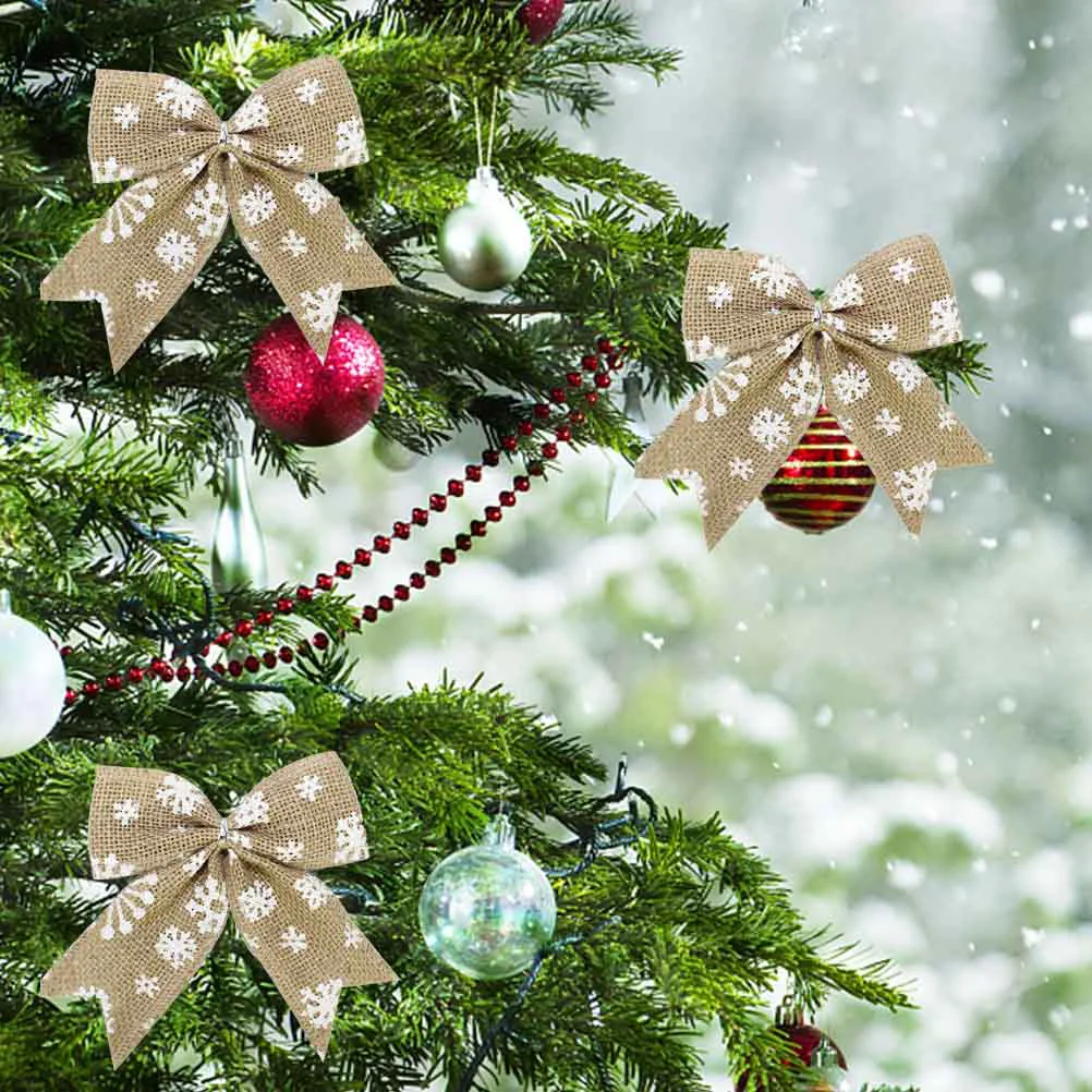 

Burlap Bows Christmas Tree Bow Bowknot Rustic Topper Ornament Wreath Ornaments Snowflake Linennatural Flower Decorative Gift