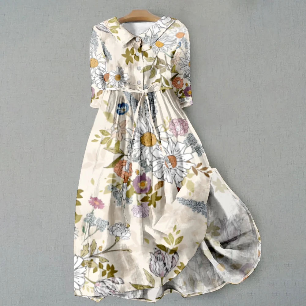 Женское Богемное Плиссированное Длинное Платье С Принтом Свободное Прямое До