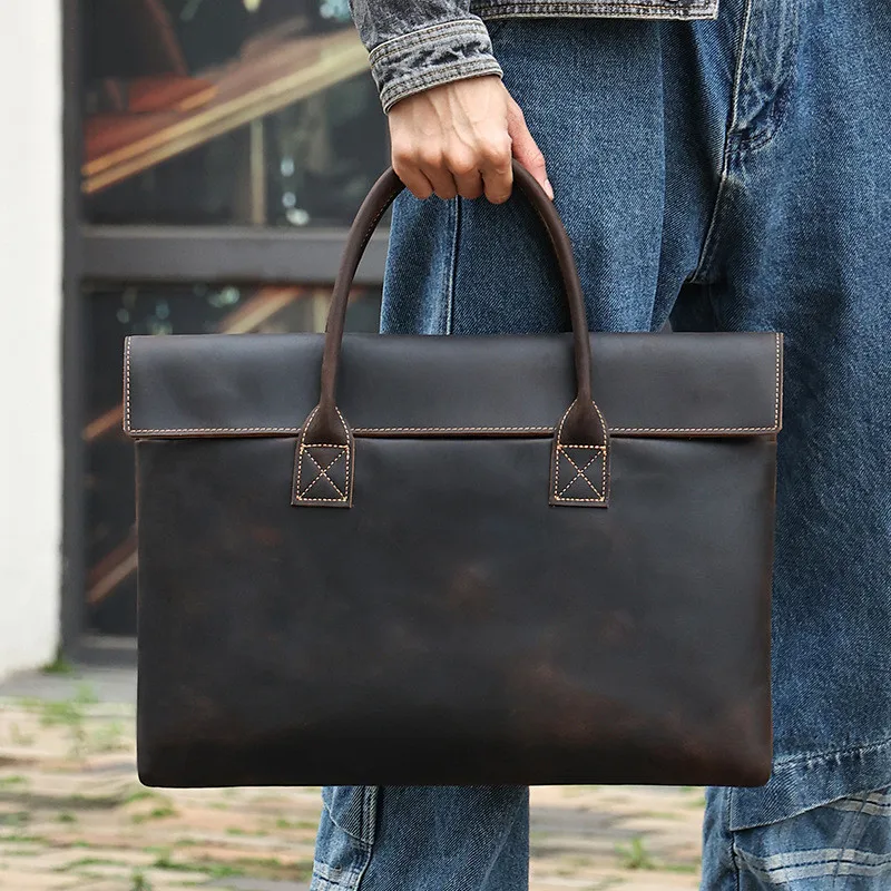 Genuine Leather Men's Executive Briefcase Bag Luxury Handbag Male Business Laptop Bag Vintage High Capacity Man Tote Bag
