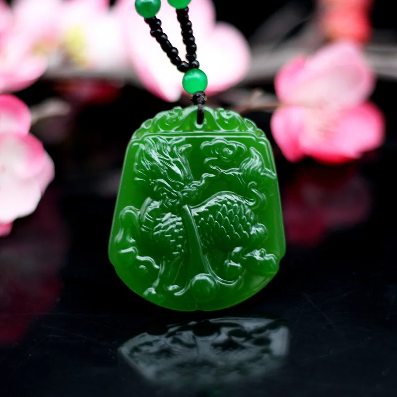 

Green Jade Kirin Pendant Necklace Natural Jadeite Chinese Fashion Jewelry Hand-Carved Charm Amulet Lucky Gifts for Women Men