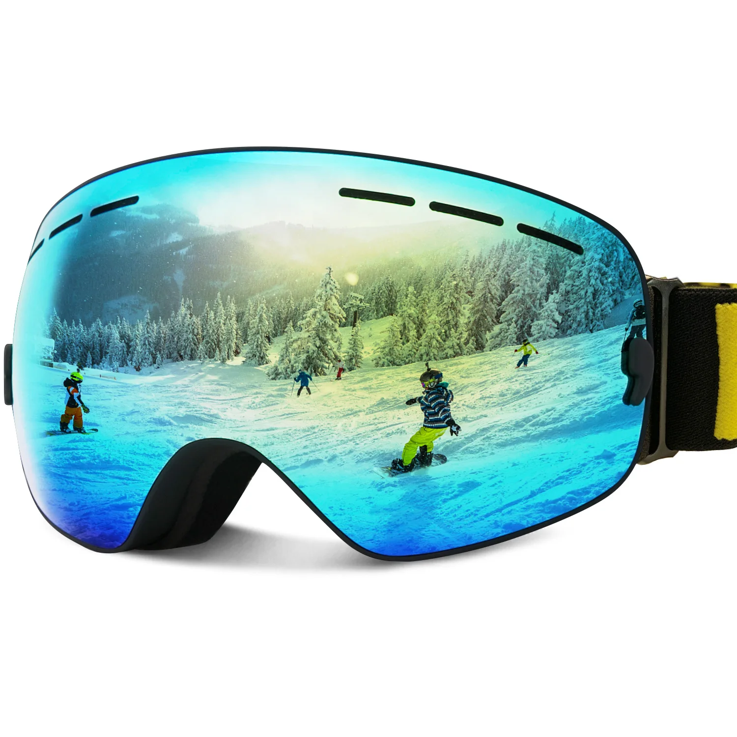 Windproof moisture wicking sweat snow resistant ski goggles blue children's anti-fog double-layer windproof and wear-resistant