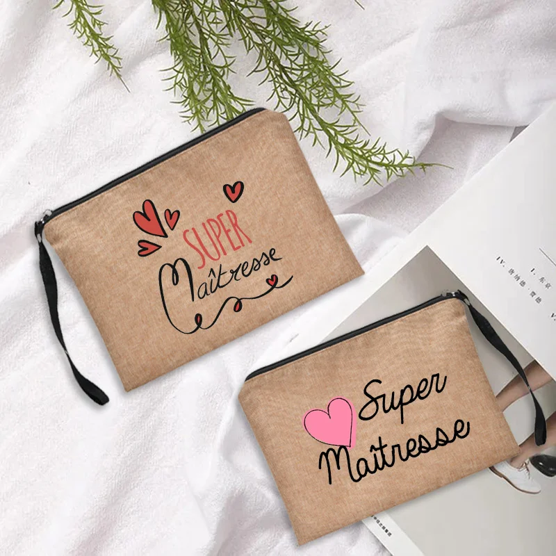 

Women Makeup bag Cosmetic Bag Teacher Pouch Merci Maîtresse Teacher's Storage Bag Cosmetic Purse Zipper Pouches Gift for Teacher
