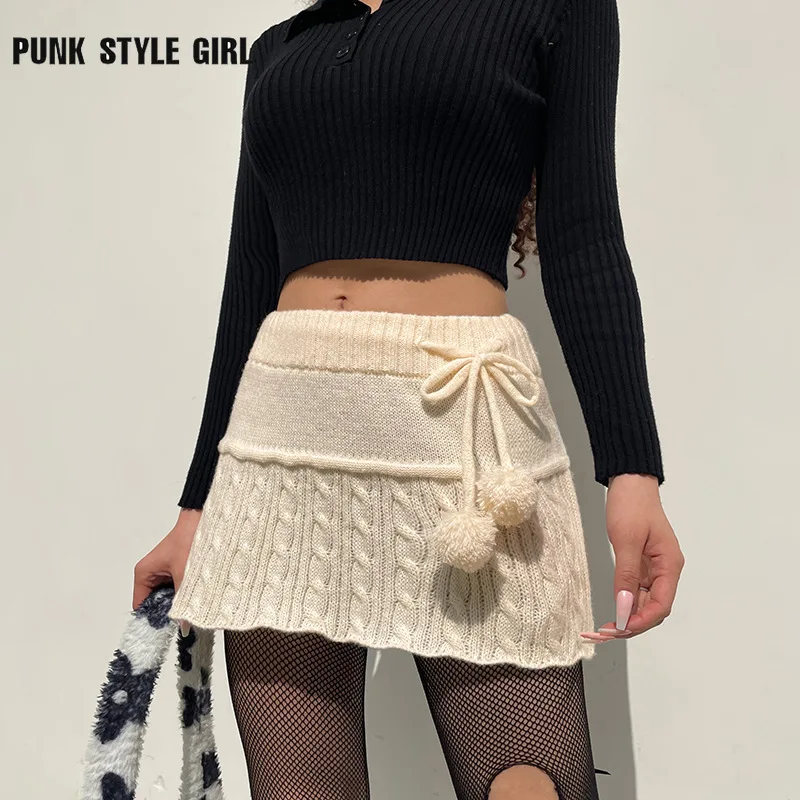 

Kawaii Y2k Kintted Mini Skirts Teens E-girl Sexy Casual Elastic Waist Skater 2000s Preppy Cute Bottoms Cyber Alt A-line Skirt