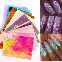16pcs flame nail sticker aurora fire nail holographic strip tape flame reflective adhesive foils laser nail art decal stickers