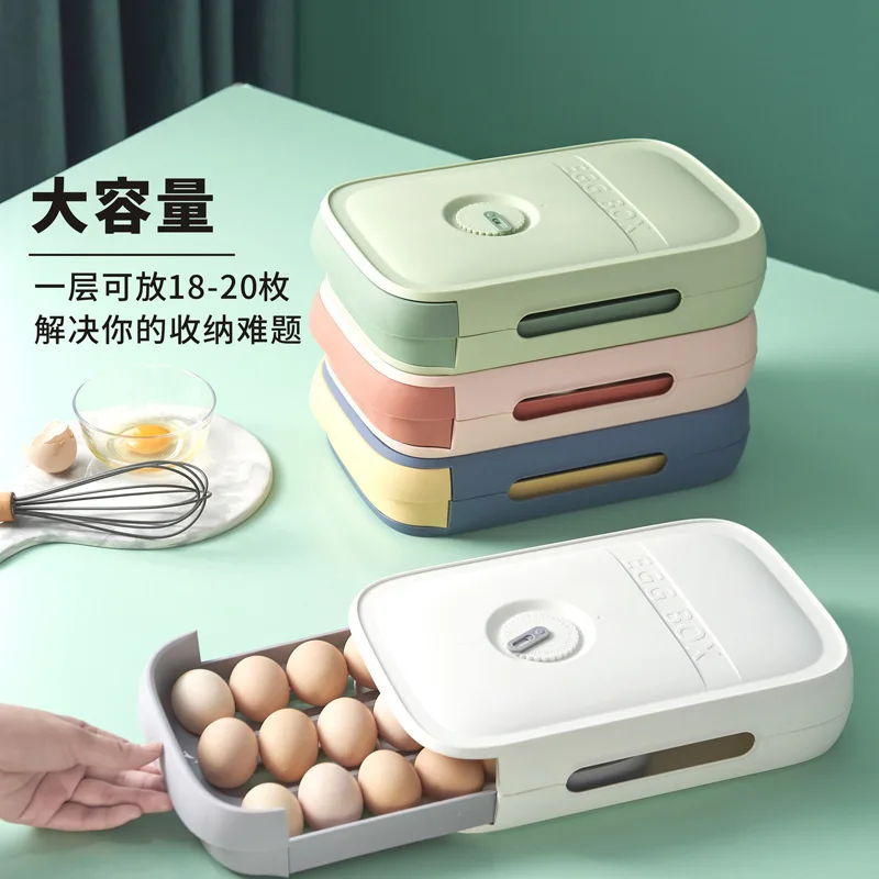 

Household Preservation Egg Box with Lid Drawer Style Kitchen Storage Box Can Be Stacked with A Rolling Egg Storage Box