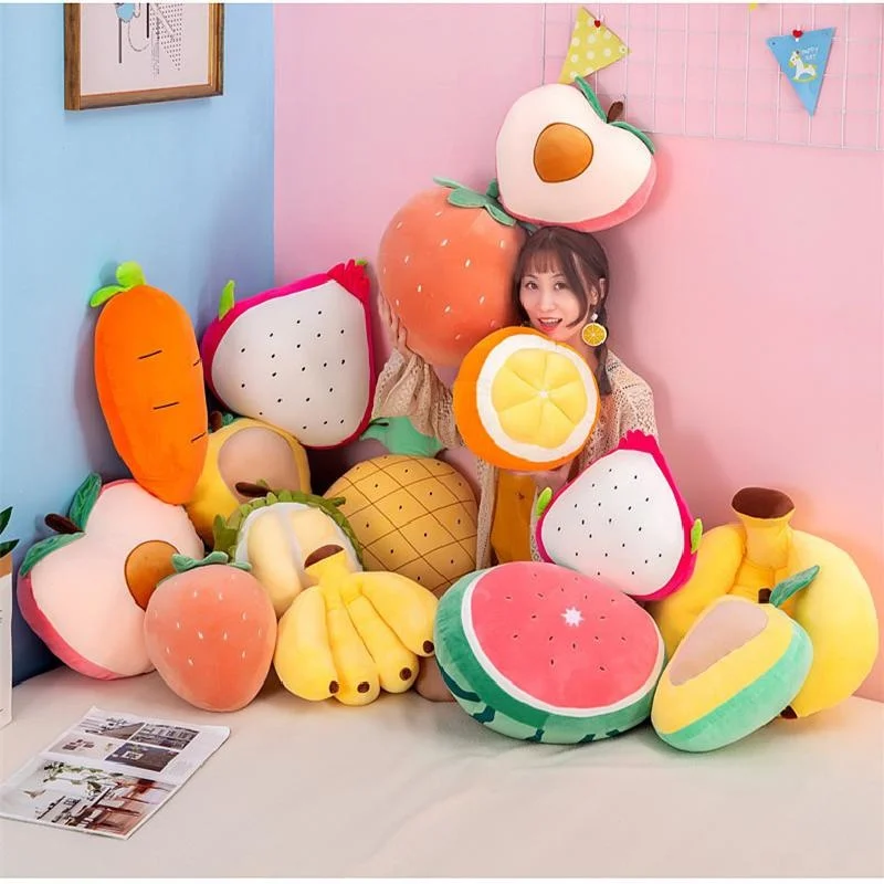 

Simulated fruit Plush Doll children's doll creative 3D strawberry cushion watermelon pillow banana pineapple orange radish doll