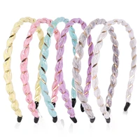 new sweet glitter fabric chain braided headband headwear simple thin hairband girls winding solid color braid hair accessories