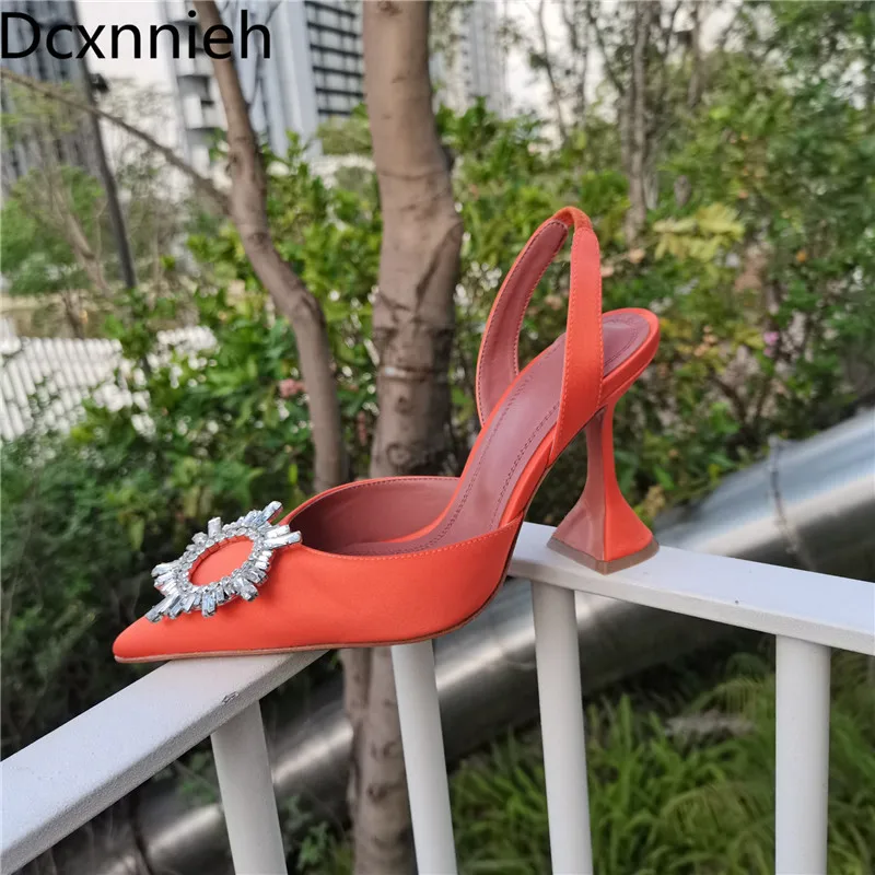 

Summer Woman Rhinestone High Heels Shoes Stiletto Crystal Sun Flower Pointed Toe Female Sandals Pumps Wedding Shoes Women 2022
