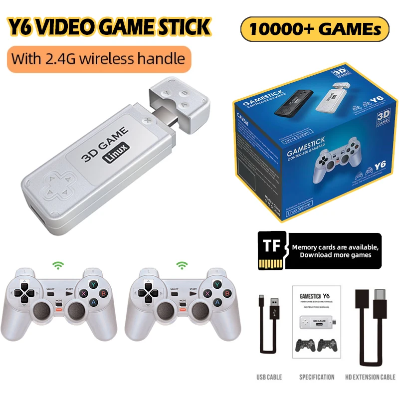 

Игровая консоль Y6 в стиле ретро, беспроводные контроллеры 2,4 ГГц, геймпад, Игровая приставка 4K TV, HD выход, 10000 + игр