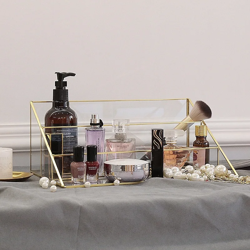 

Glass cosmetics shelf, INS perfume display, desktop shelf, skin storage box, finishing box, three layers.