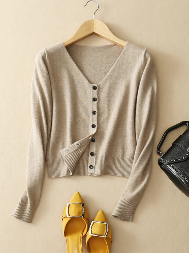 

Укороченный кардиган, женский свитер, Новинка весна-осень 2022, вязаные свитера, кардиганы с длинным рукавом, топы на пуговицах, черная повседневная одежда