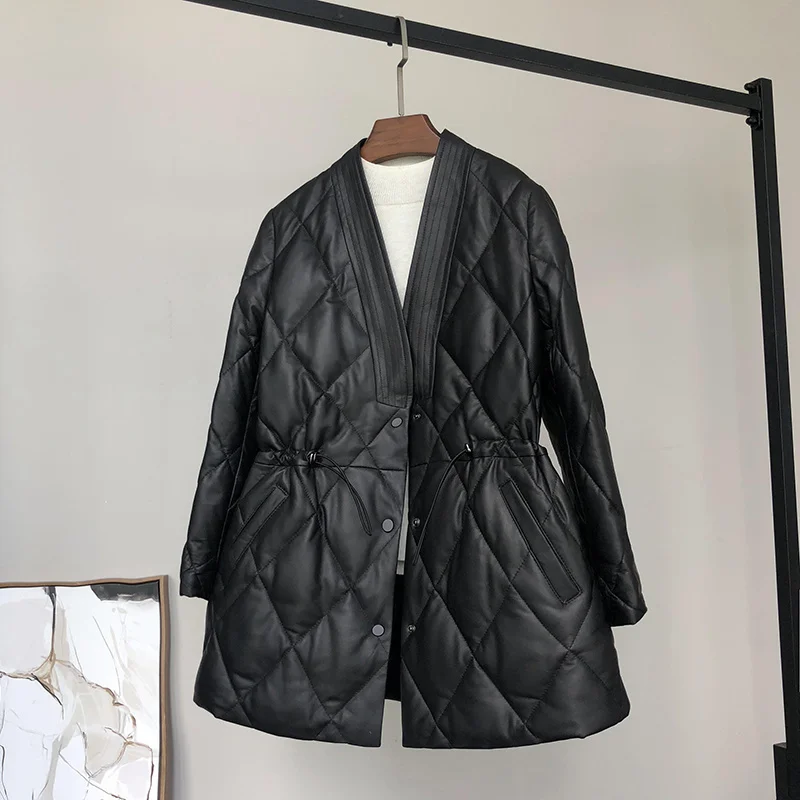 

Leather jacket,Genuine Sheepskin Leather Coat Female Autumn Winter 90% White Duck Down Women's Down Jackets Women's Clothing2023