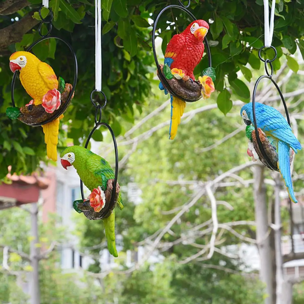 

Dropshipping!! Parrot Ornament with Ring Exquisite Colorfast Hanging Summer Parrot Bird Pendant Garden Decoration