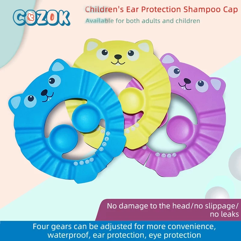 

COZOK Baby Shampoo Cap EVA Ear Protection Kids Shower Cap Adjustable Waterproof Cute Cartoon Shower Hat Baby Care Accessories