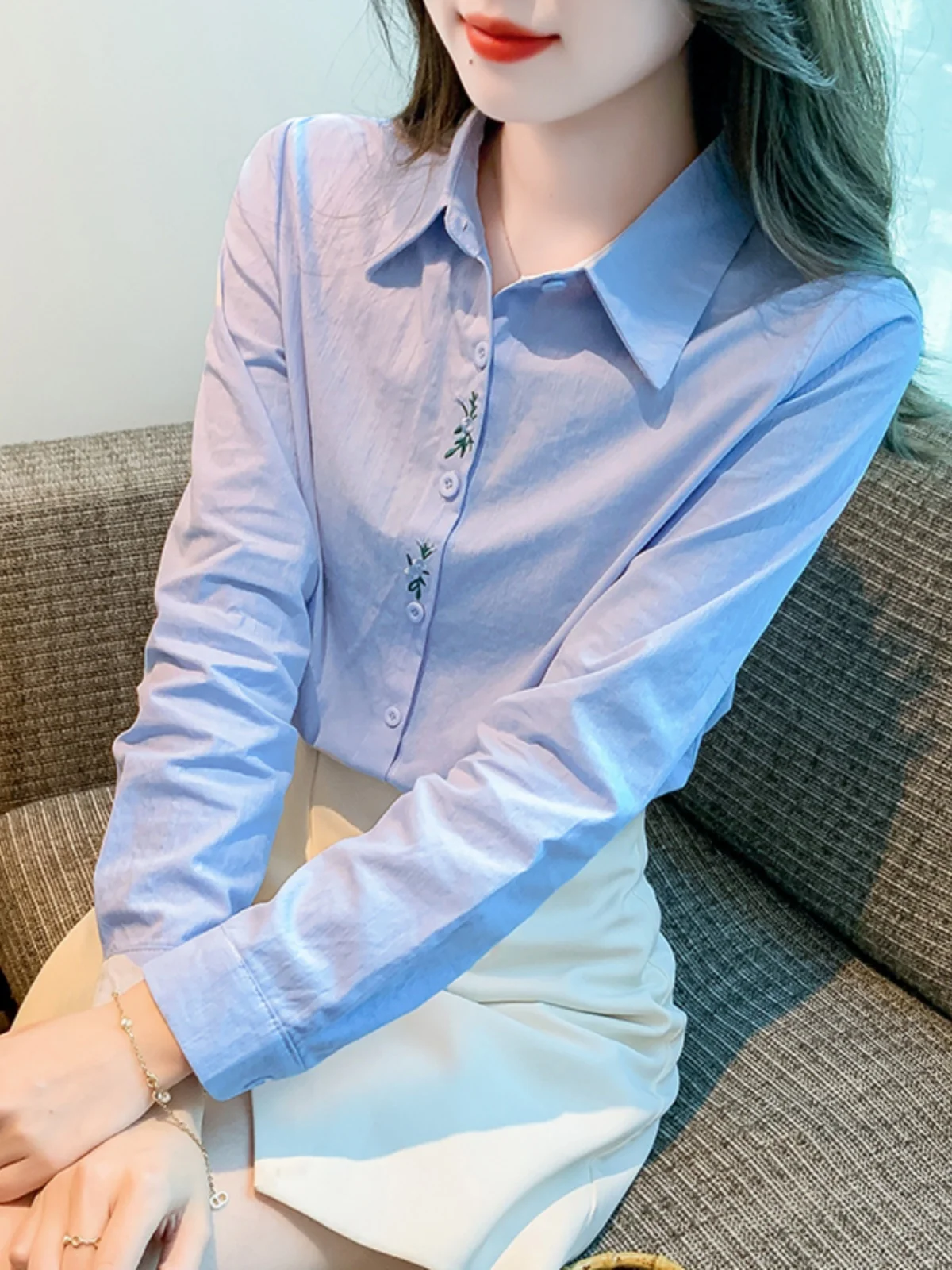 Хлопковые рубашки с вышивкой женские осенние 2024 новая модная белая рубашка