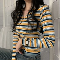 women korean chic spring summer 2021 striped cardigan v neck casual thin sweater female vintage knitted jackets cardigans