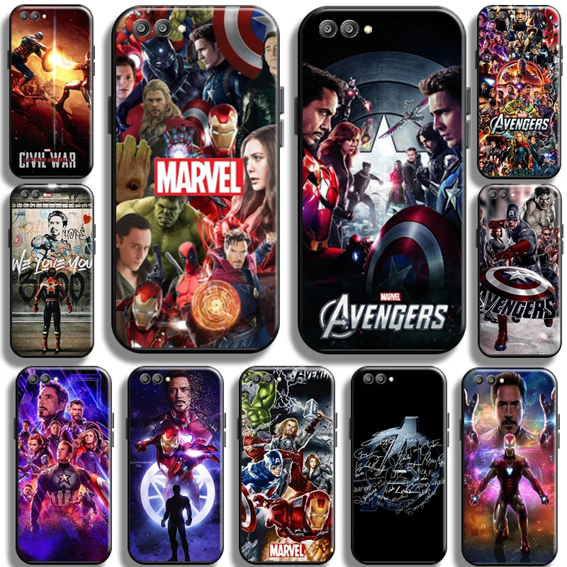 

Marvel Avengers Cover For Huawei Honor V20 V10 V9 Phone Case Carcasa Shockproof Soft Shell Black Liquid Silicon TPU Funda Back