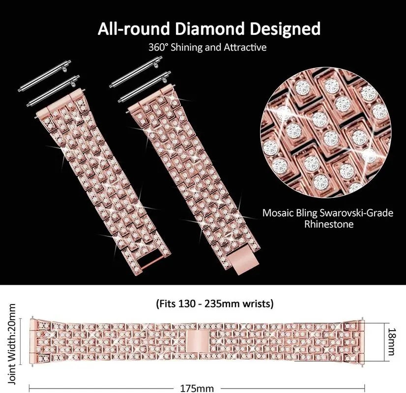 Bling Diamond Women Men Jewelry Band for Samsung Galaxy Watch active 2 44mm 40mm /Amazfit GTR 42MM Replacement Strap Bracelet