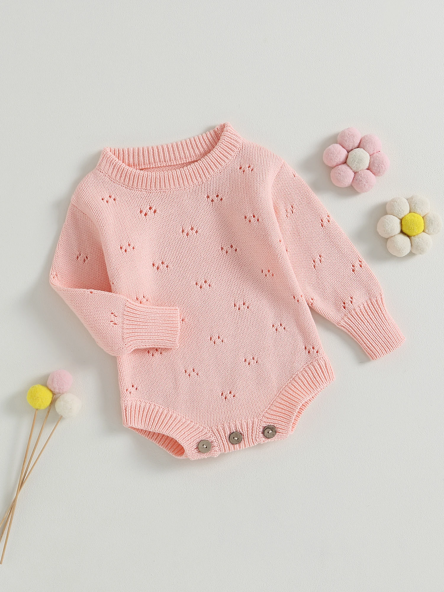 

Baby Girl Winter Outfit Cozy Cable Knit Sweater Dress Long Sleeve Floral Ruffle Oversized Bubble Bodysuit Headband