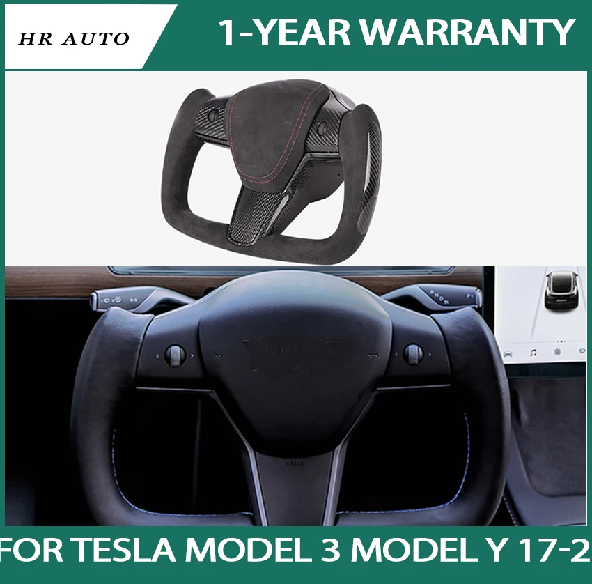 

Easy installation fit for Tesla Model 3 Model Y 17-21 White Carbon Fiber Yoke Steering Wheel Leather Special Design Customized