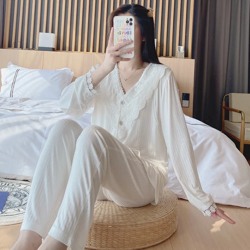 

Весенне-осенняя пижама из чистого хлопка для грудного вскармливания летняя тонкая одежда для сна для послеродового периода