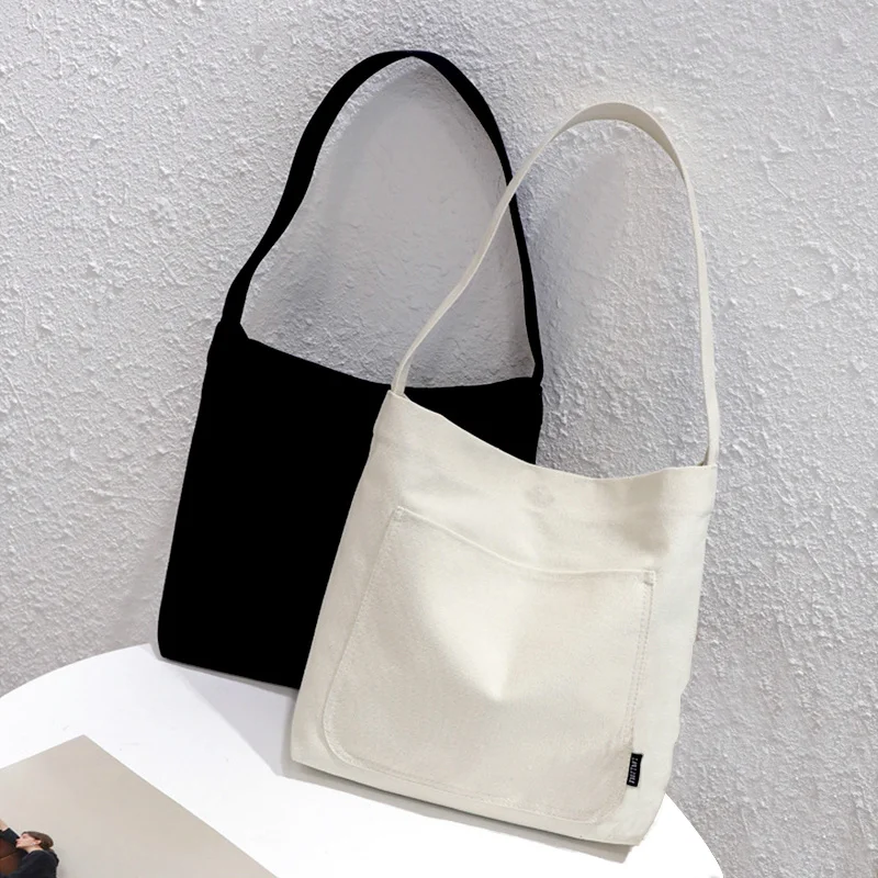 

Black and White Canvas Bags for Women Shoulder Bags Designer Handbag Japan Shopper Insert Pocket with Magnetic Closure Tote Bags