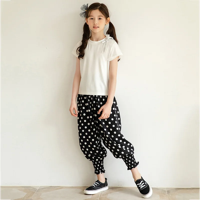 

Teenager Girls Fashion Clothes Set Summer 2022 New Autumn Shirts Tops And Pants Two-piece Suit Dot Girl Clothing Sets
