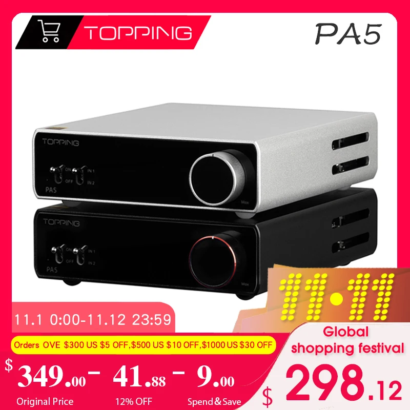 

TOPPING PA5 Power Amplifier Digital Audio Two Channel Stereo 140W*2 125W*2 Fully Balanced Hi-Res Audio High Fidelity Household
