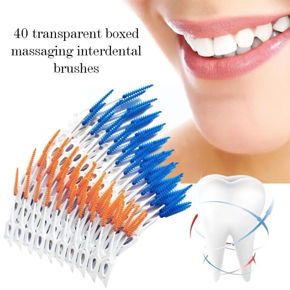 

(40 Pcs/box) Transparent Boxed Massage Interdental Brush Elastic Brush Gum Interdental Interdental Massage Brush Soft R8p3