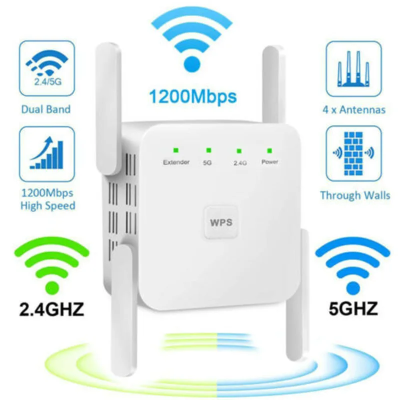 

AC1200 5Ghz 2.4G Wireless WiFi Repeater 1200Mbps Router Booster Home Wifi Long Range Extender Wi-Fi Signal Amplifier Repeater