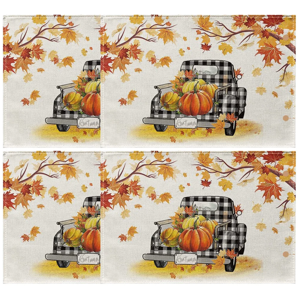 

Placemat Fall Table Farmhouse Placemats Mats Pumpkin Linen Sunflower Autumnharvest Party Coaster Dining Dish Mat Decorative
